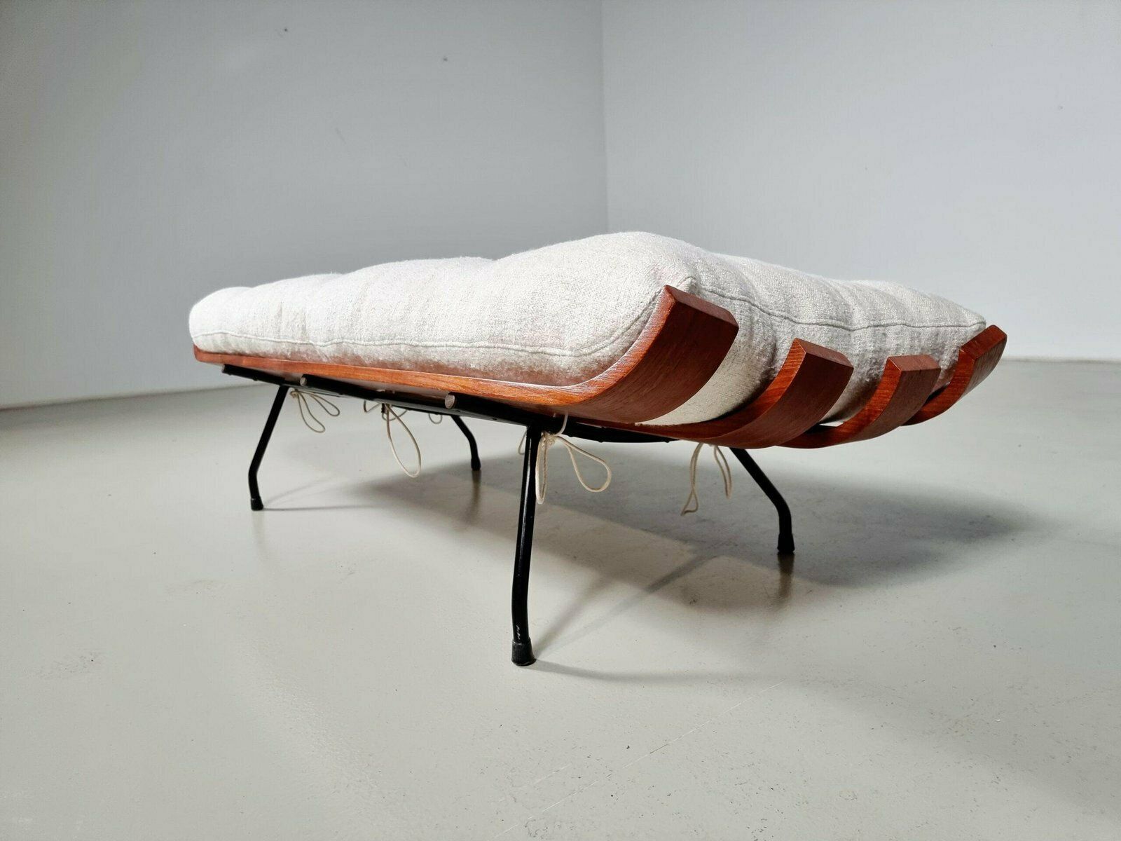 Bone White Ottoman In Imbuia Wood And Fabric By Martin Eisler & Carlo Hauner, 1950s photo Furniture