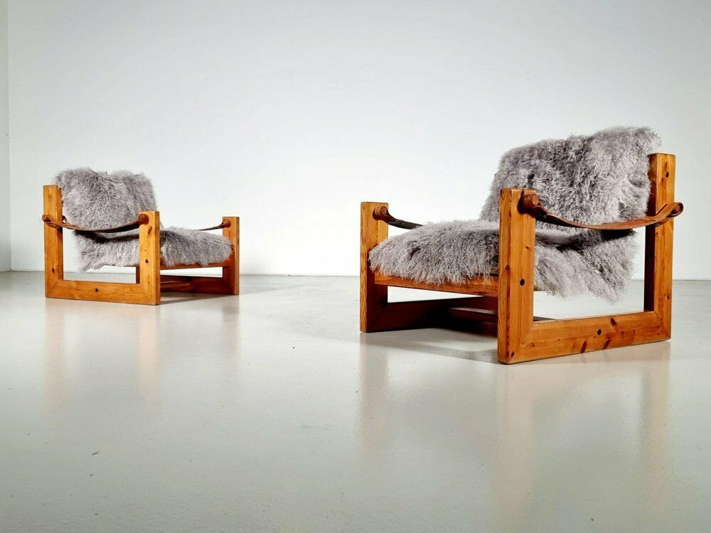 Pine Sling Armchairs, The Netherlands, 1970s, Set Of 2 photo for sale