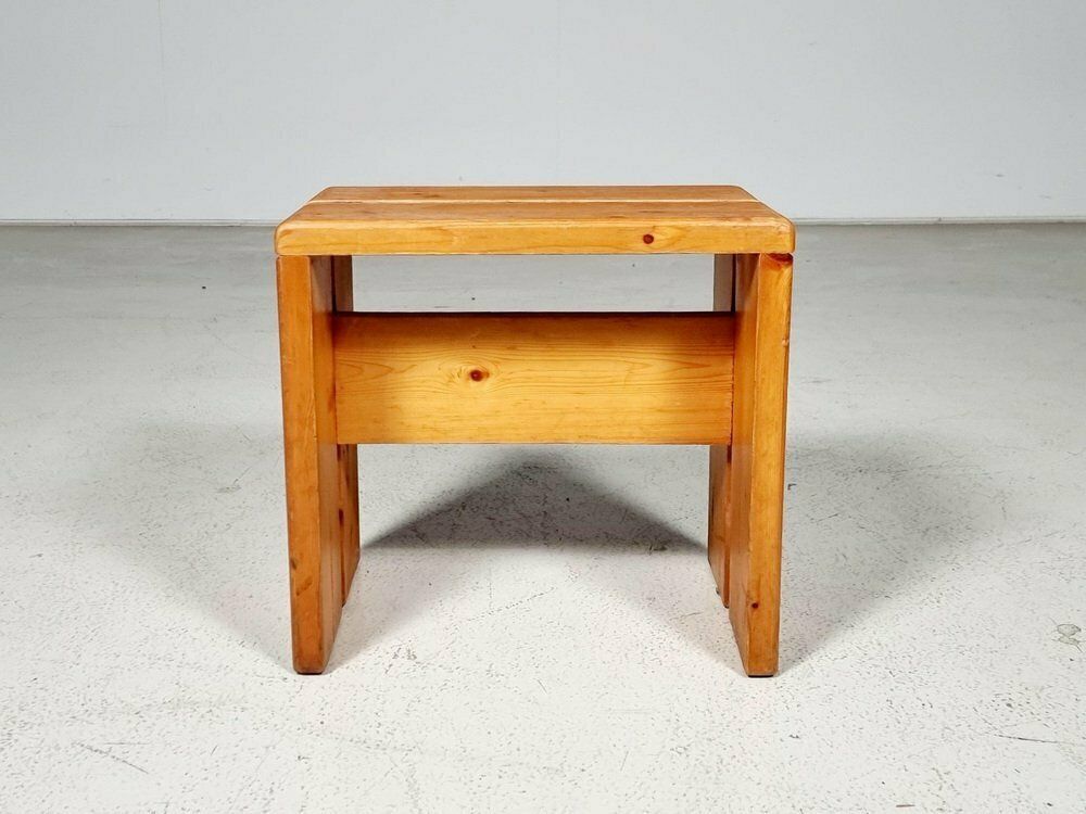 Pinewood Stool For Les Arcs Attributed To Charlotte Perriand, France, 1968