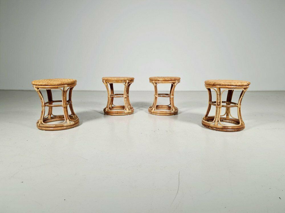 Bamboo And Cane Stools, Italy, 1960s, Set Of 4 photo Furniture