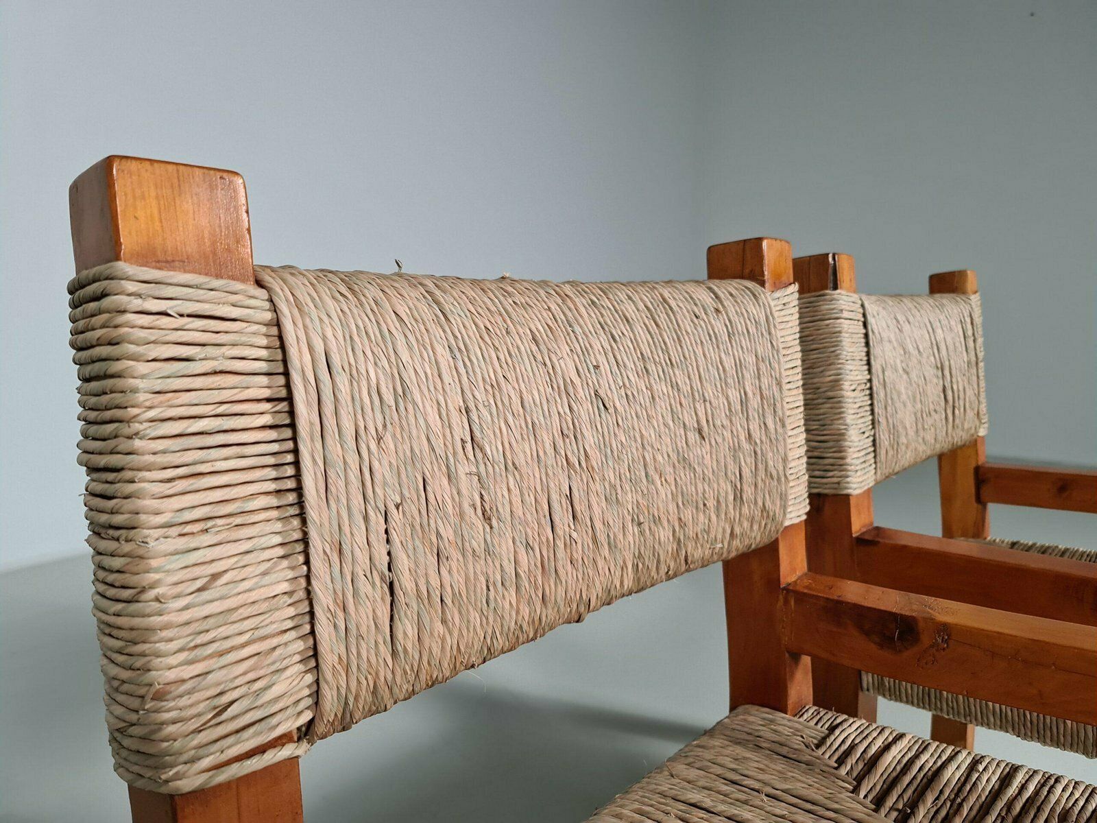 Brutalist Pine Wood Dining Chairs, France, 1960s, Set Of 6 photo vintage