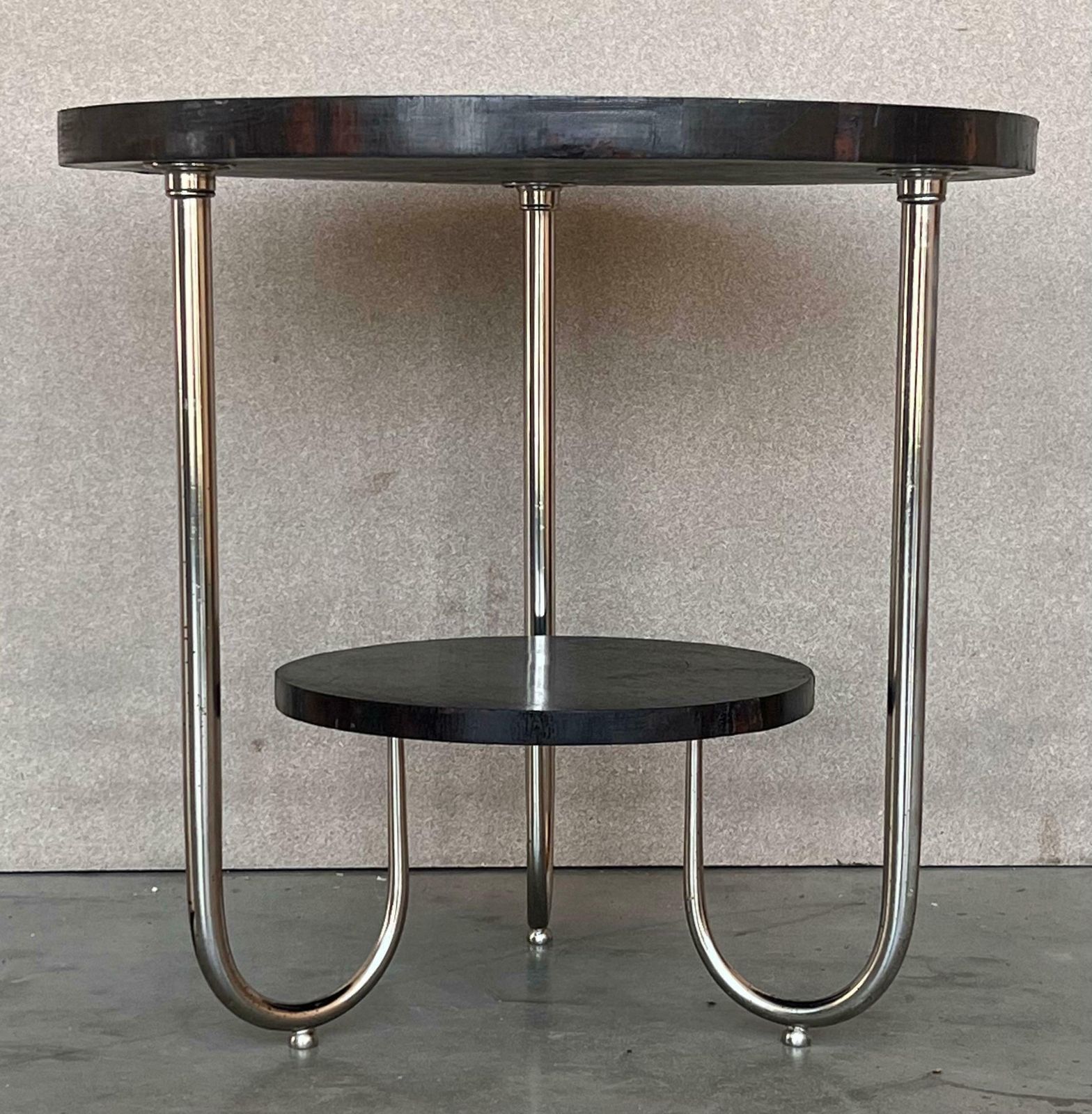 A Fine French Art Deco Mahogany And Chrome Two Tiered Gueridon Side Table photo vinterior