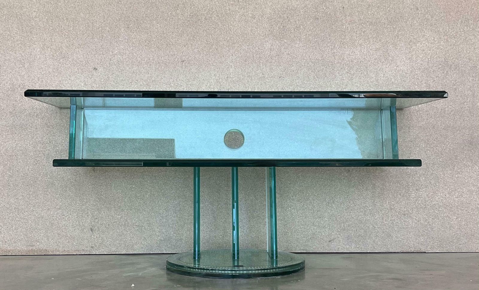 Desserte bar pivotante mid-century modern italienne, plateaux en verre et base en miroir photo furniture