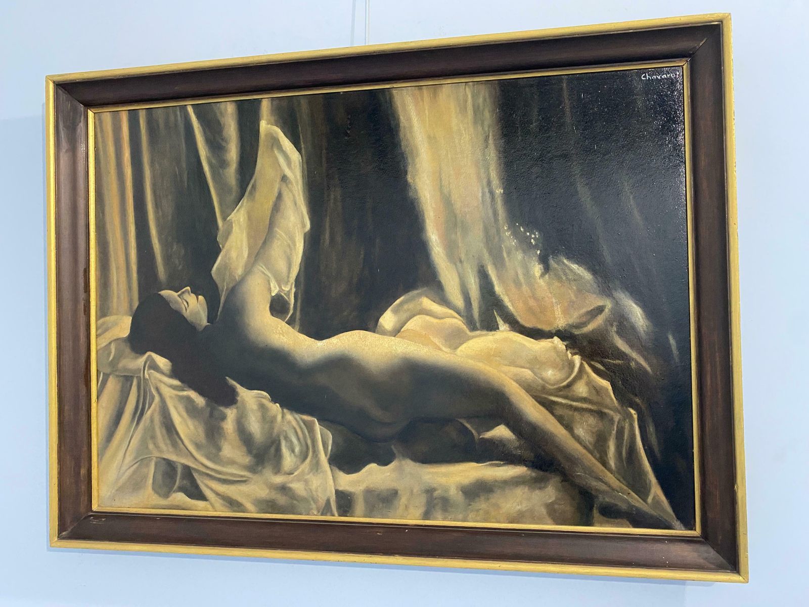 Antique French Art Deco Oil Painting "Female Nude" Signed Chavarot photo Art