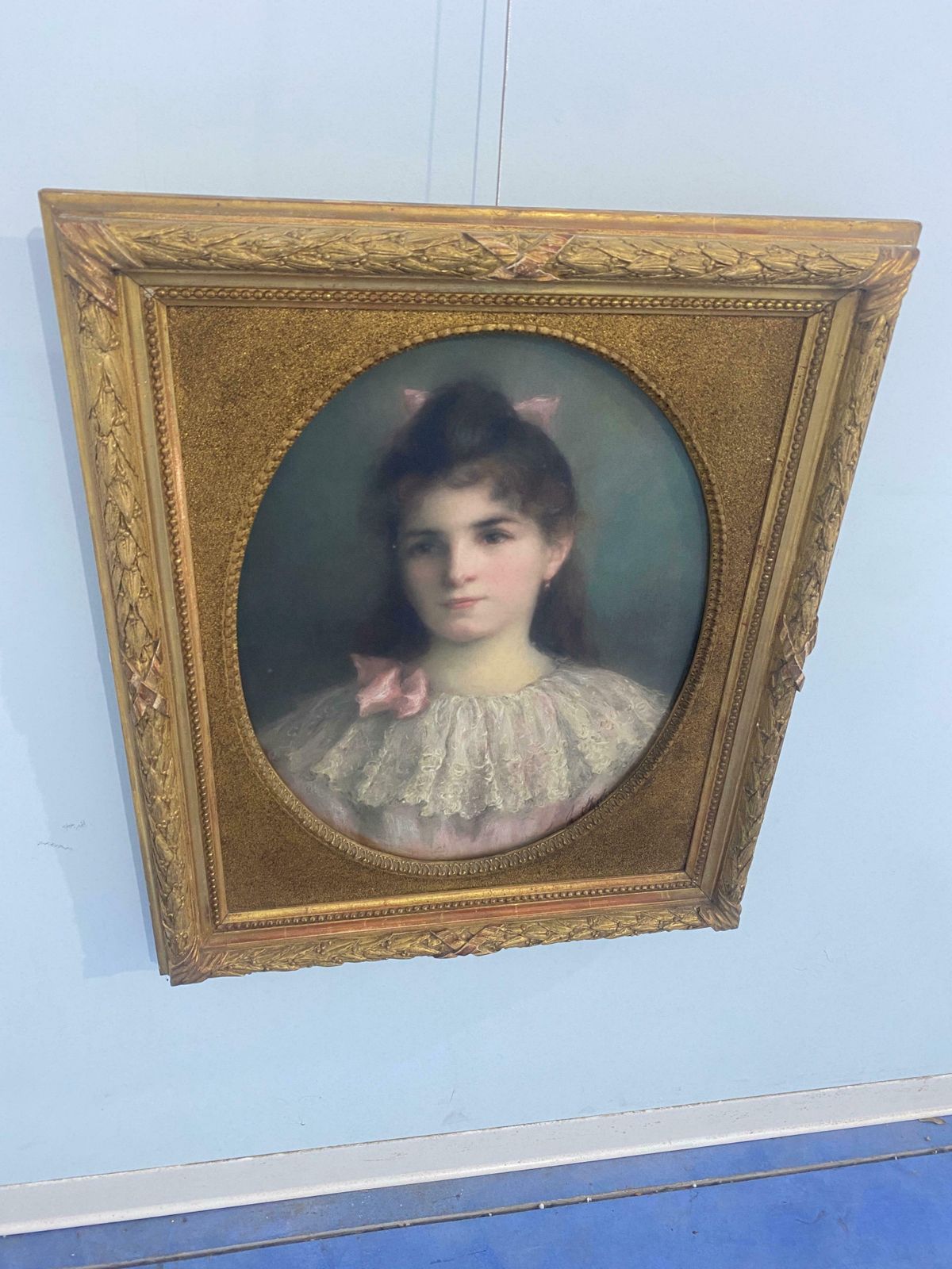 Antique Pastel Painting "Portrait Of A Little Girl" Signed, France 1899 photo vinterior
