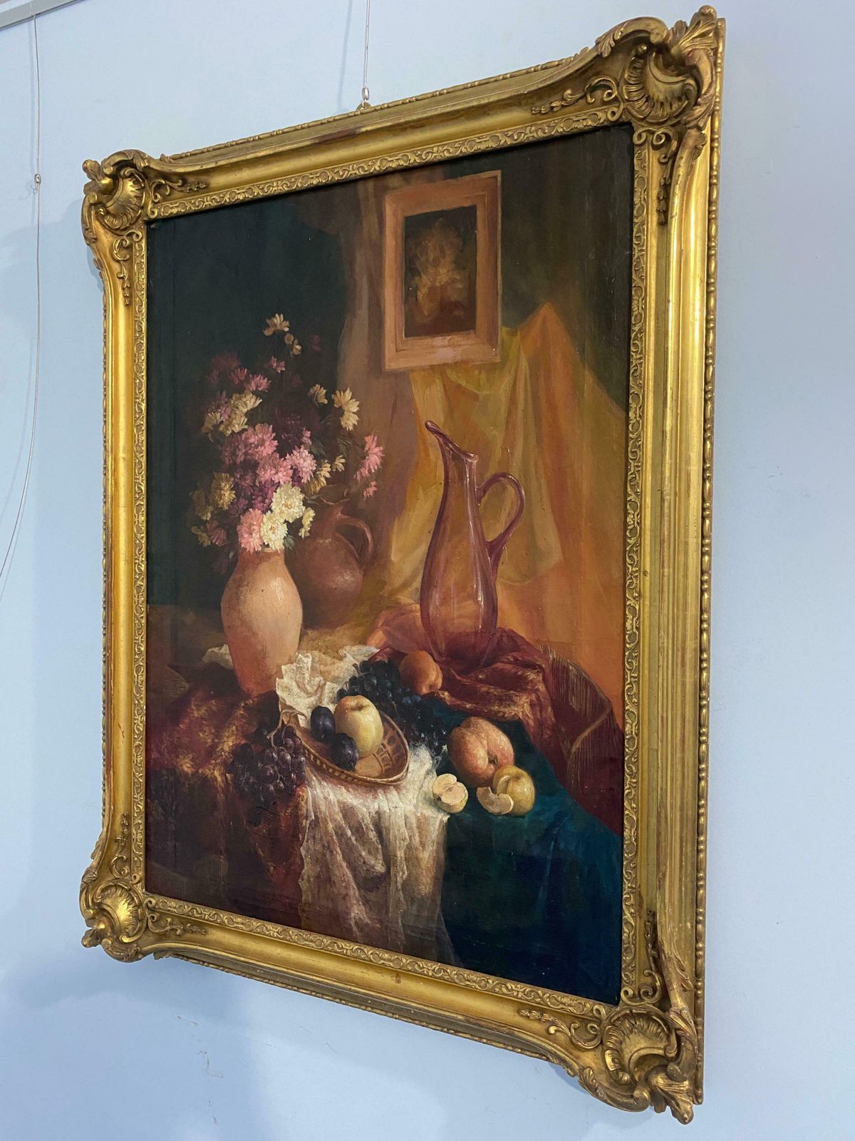 Antique Oil Painting "Still Life," Signed, France, Early 1900s photo vintage