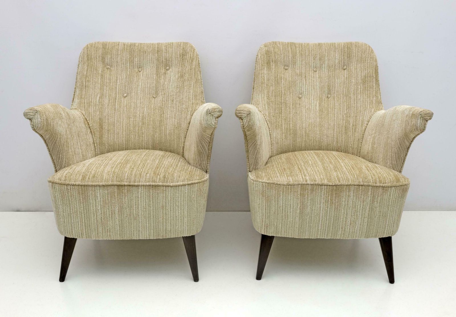 Pair Of Nino Zoncada Mid Century Modern Chenille Velvet By Cassina Armchairs 50s photo for sale