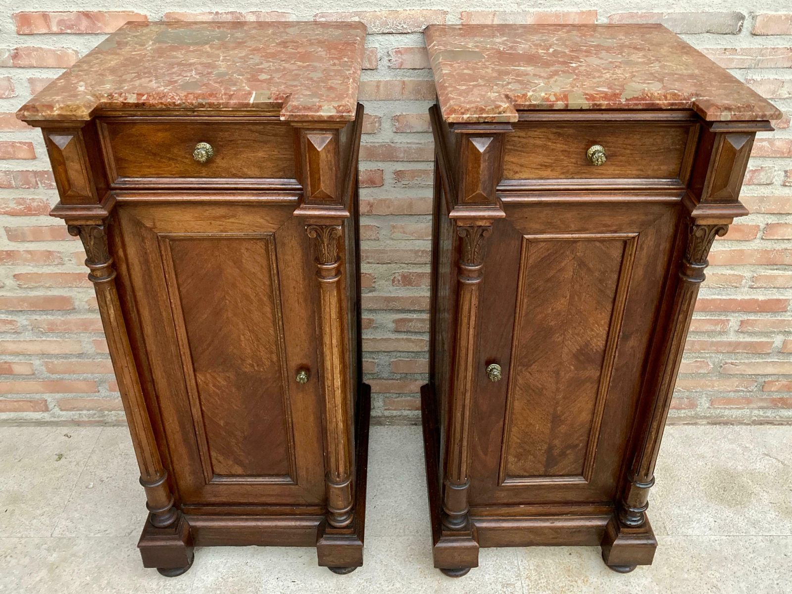 Antique Louis XVI Nightstands With Red Marble Top, 1890s, Set Of 2 photo 3215.0