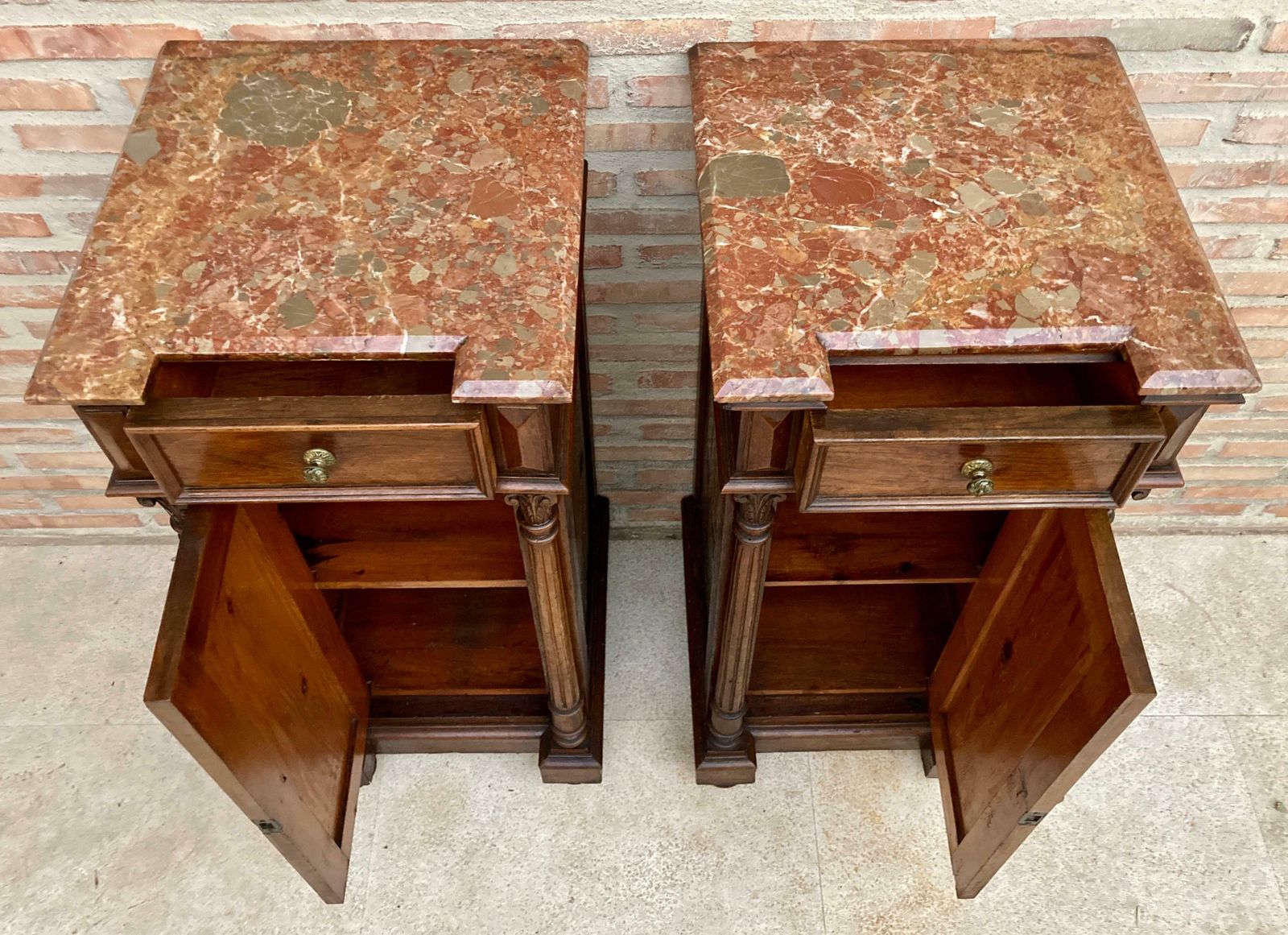 Antique Louis XVI Nightstands With Red Marble Top, 1890s, Set Of 2 photo vintage