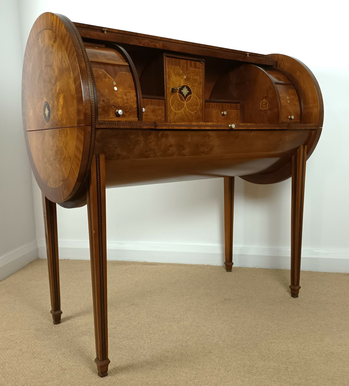 Italian Art Deco Inlaid Cylinder Desk By Carpanelli Of Milan photo for sale