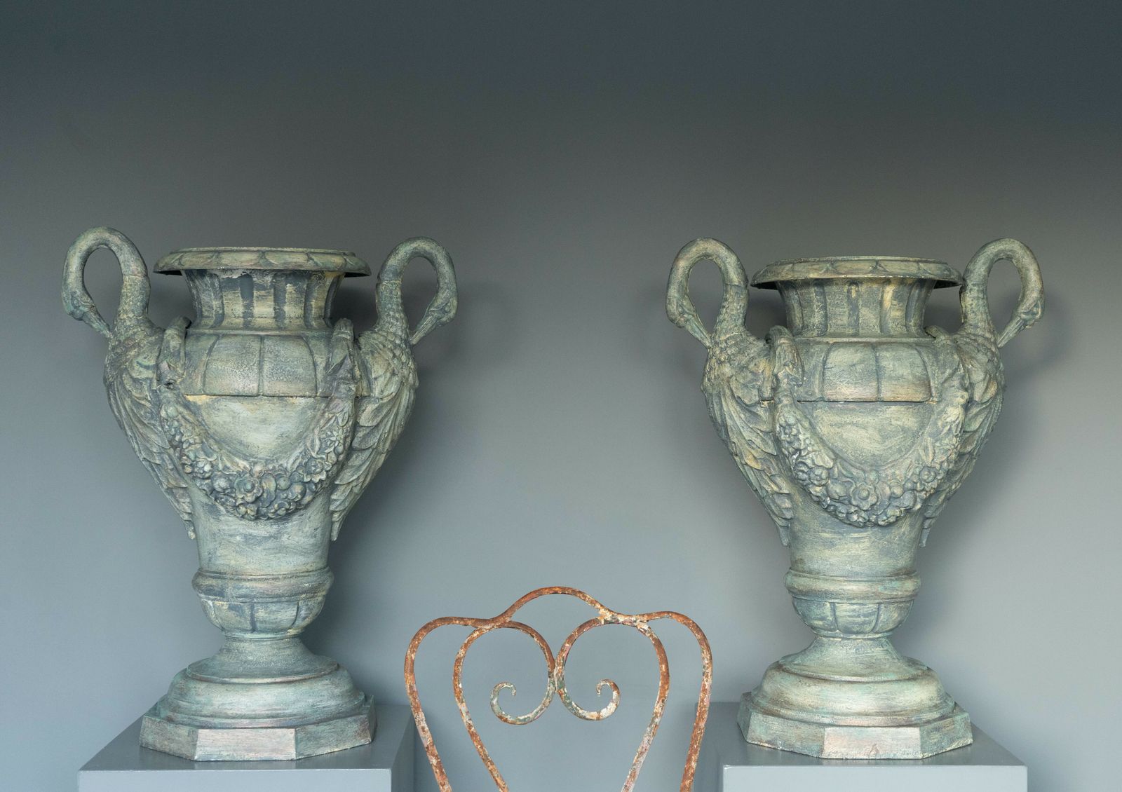 Pair Of French Antique Urns photo vintage