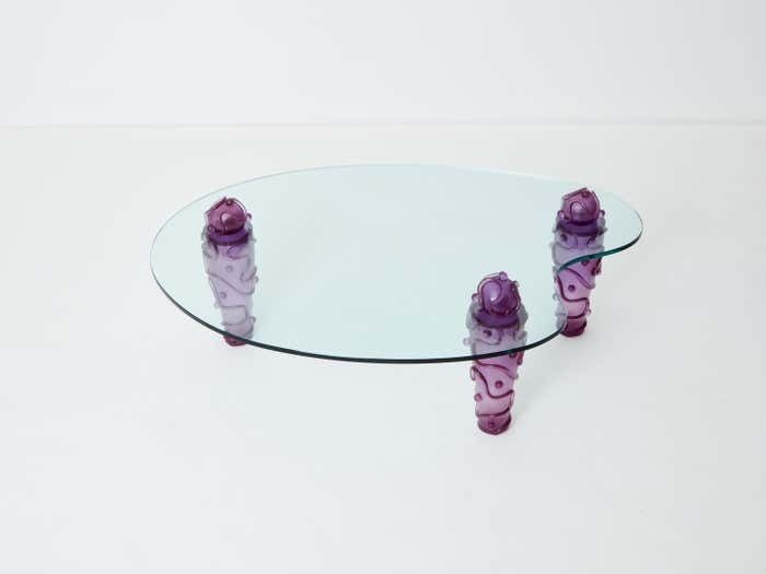 photo furniture Large Signed Purple Resin Glass Coffee Table Garouste And Bonetti 1990s