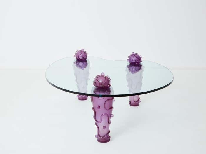 photo for sale Large Signed Purple Resin Glass Coffee Table Garouste And Bonetti 1990s