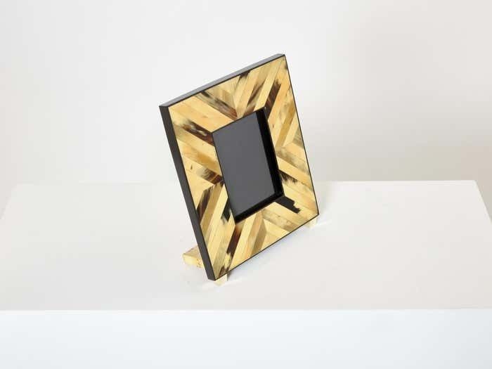 Mid Century Italian Brass Horn Marquetry Picture Frame 1970 photo Home Decor