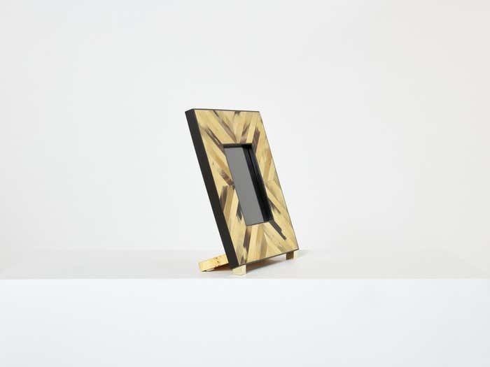 Mid Century Italian Brass Horn Marquetry Picture Frame 1970 photo buy