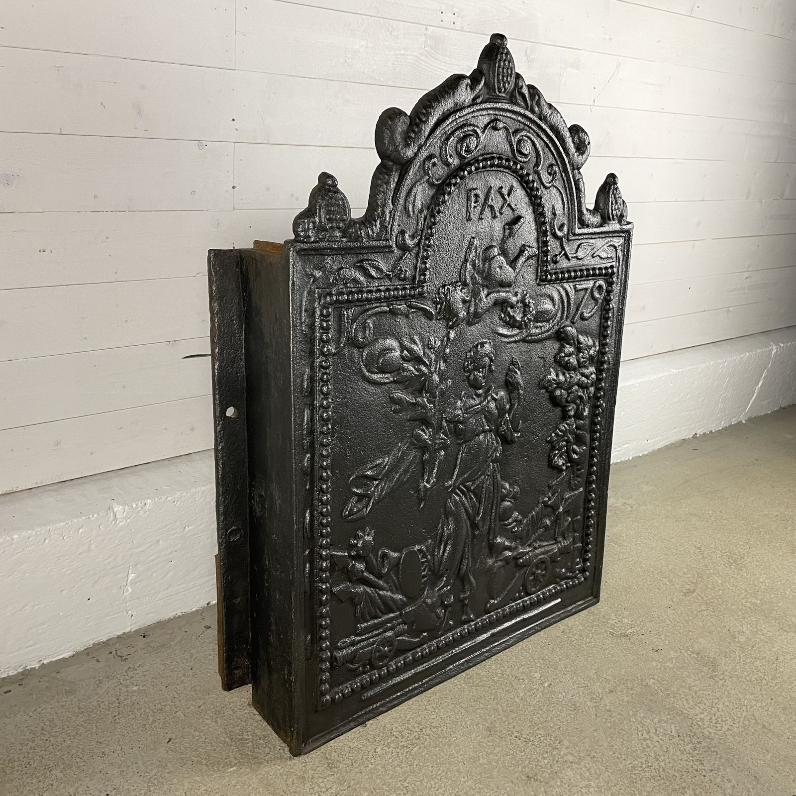 Antique Cast Iron Fire Back, 1800s photo for sale