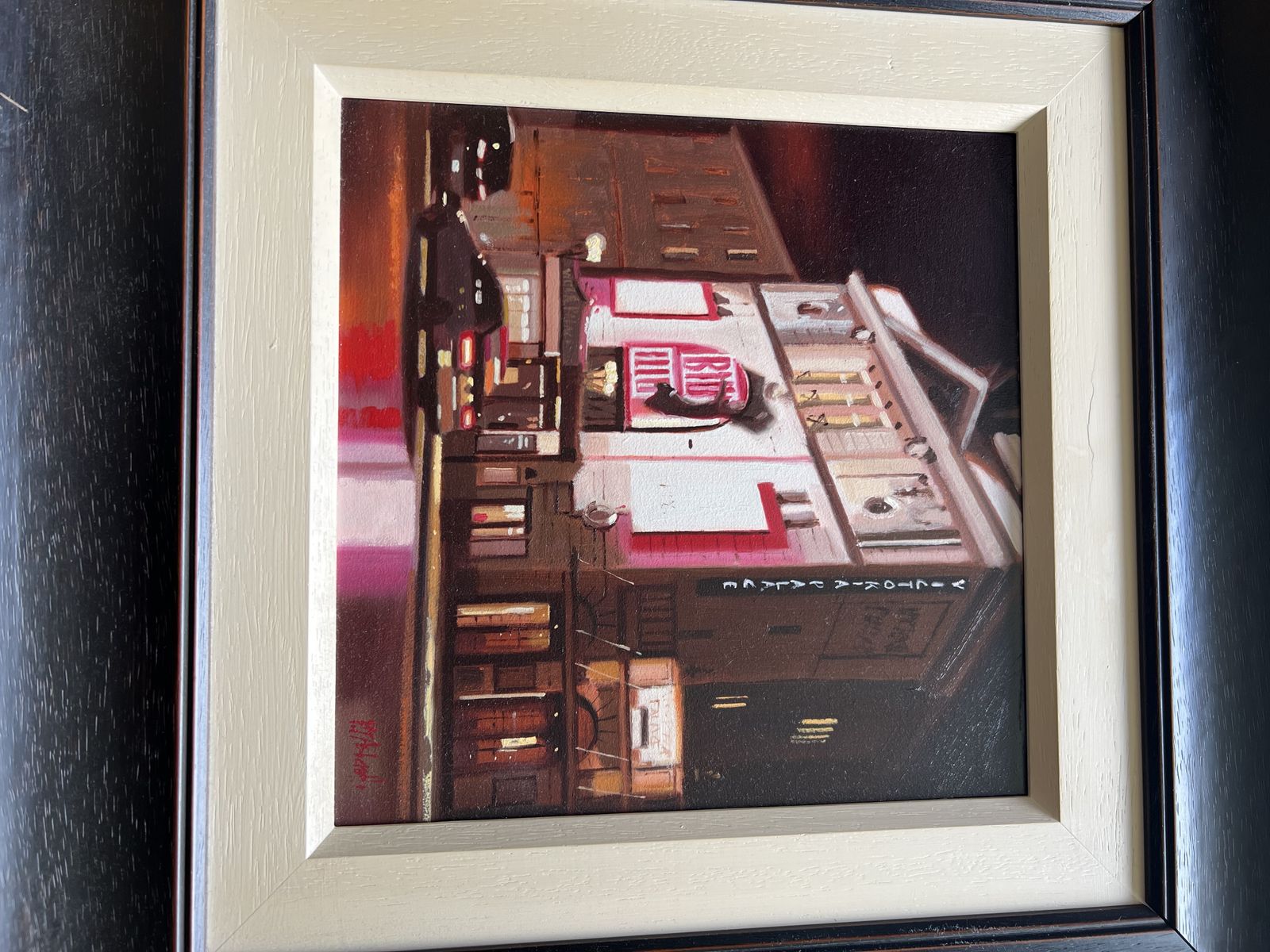 Signed Michael Ashscroft Oil Painting Of Victoria Palace Theatre, 'Billy Elliot' In Black Wood Frame photo vinterior