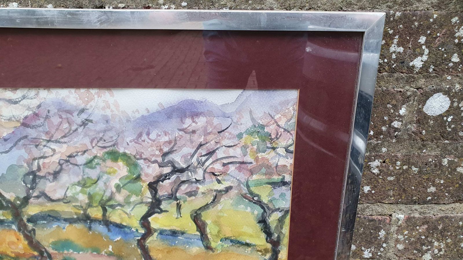 Vintage Abstract Original Watercolour Outback Trees And Creek Mavis Wilson Australia. photo furniture