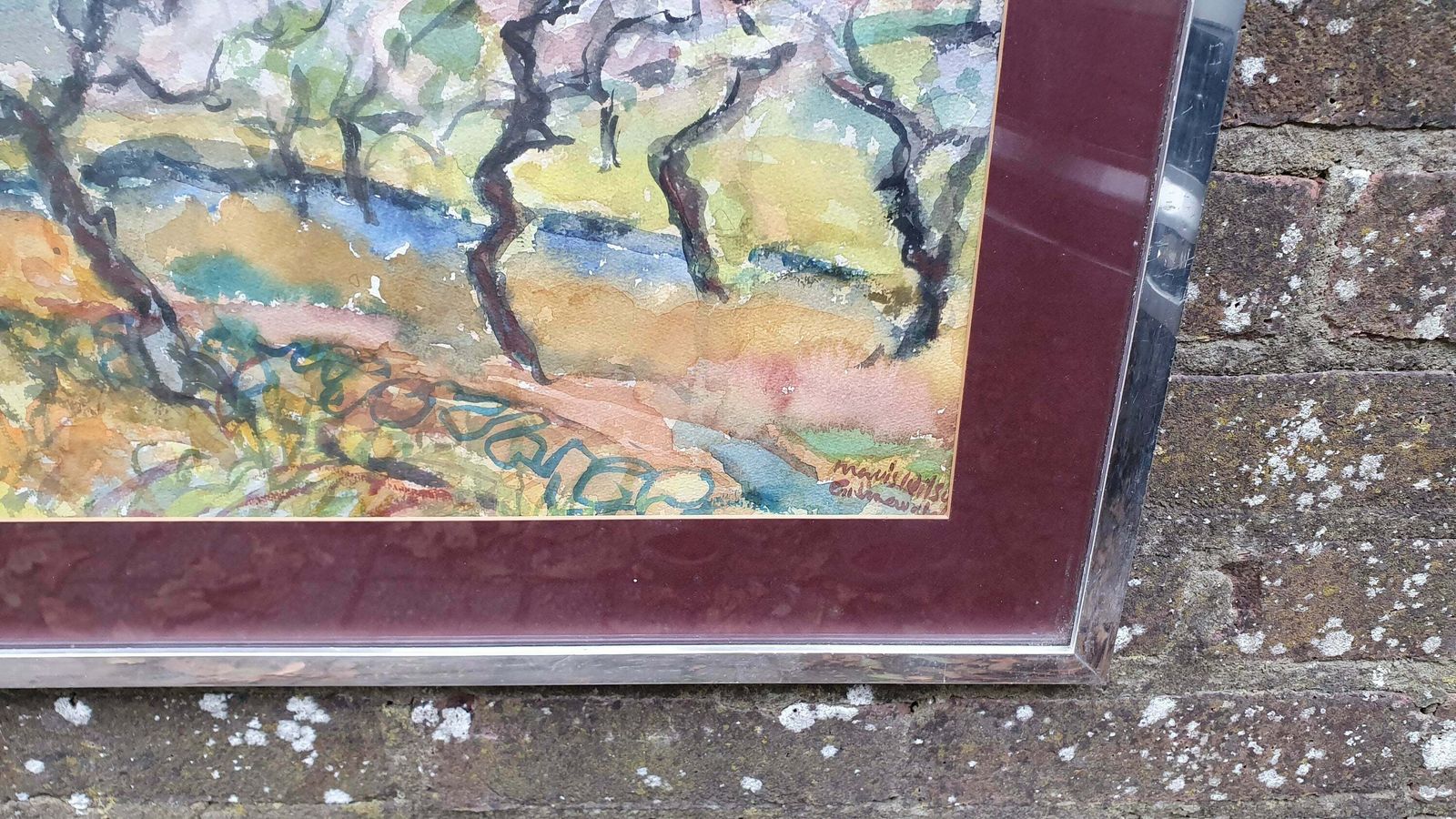 Vintage Abstract Original Watercolour Outback Trees And Creek Mavis Wilson Australia. photo for sale