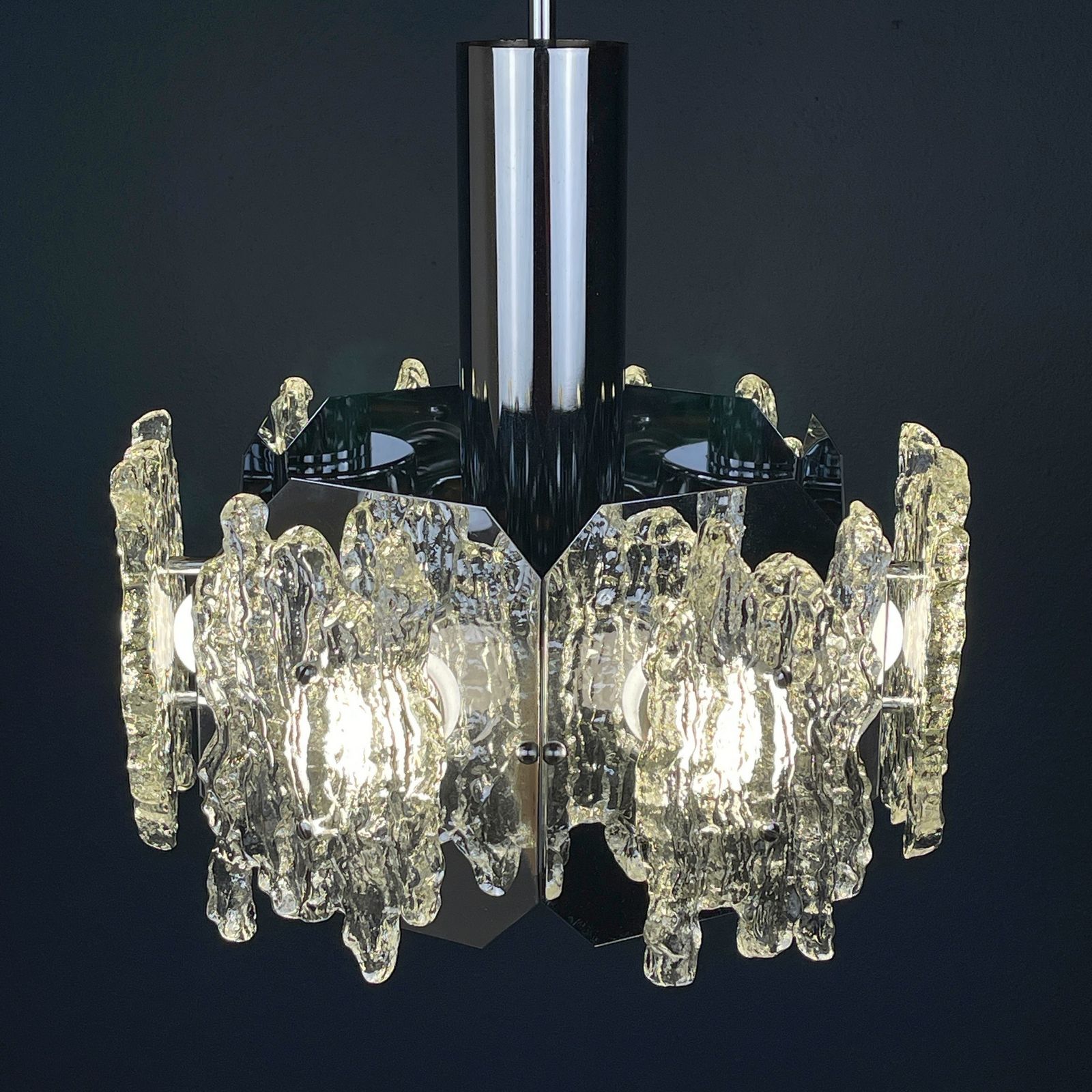 Mid Century Ice Murano Glass Chandelier Italy 1970s photo vinterior