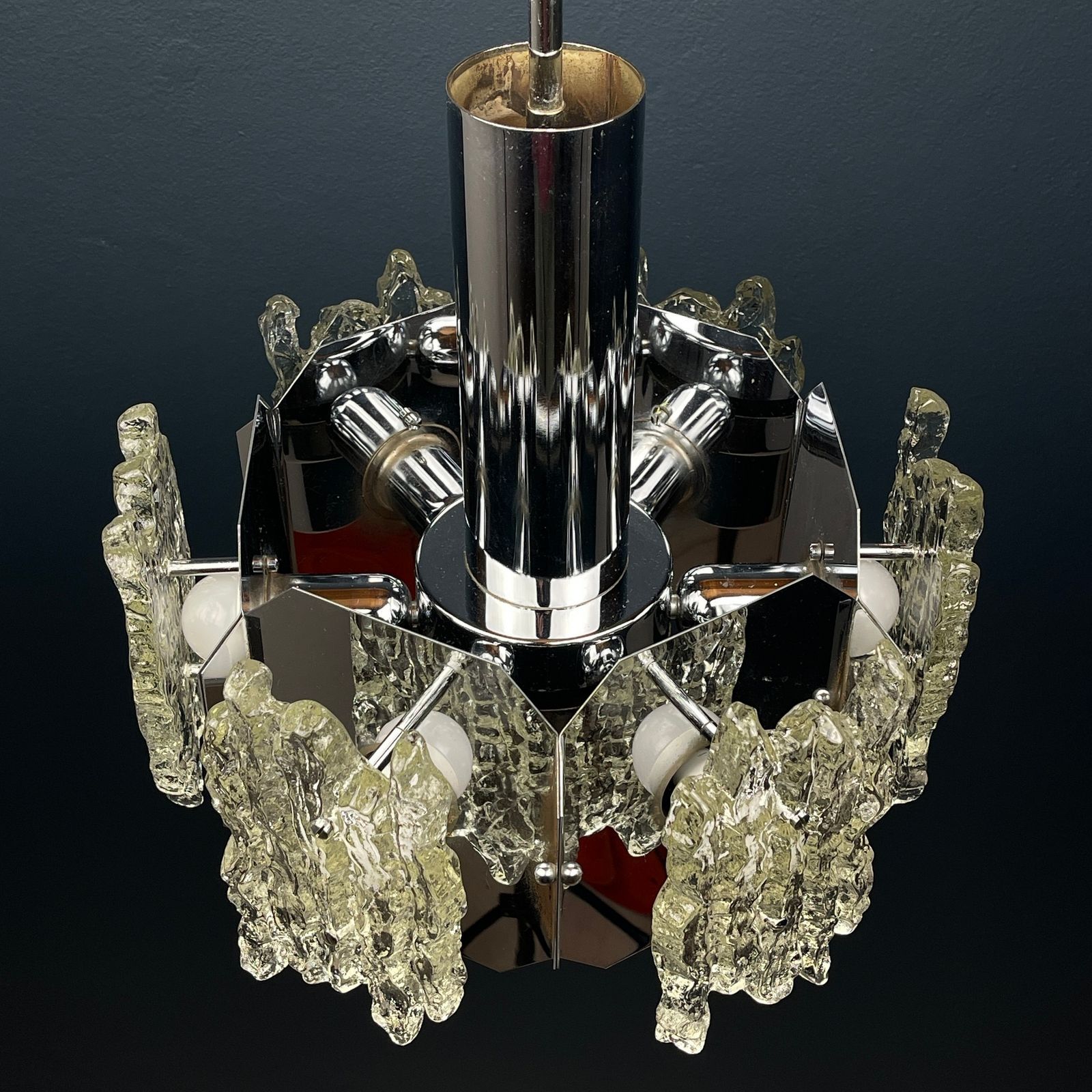Mid Century Ice Murano Glass Chandelier Italy 1970s photo vintage