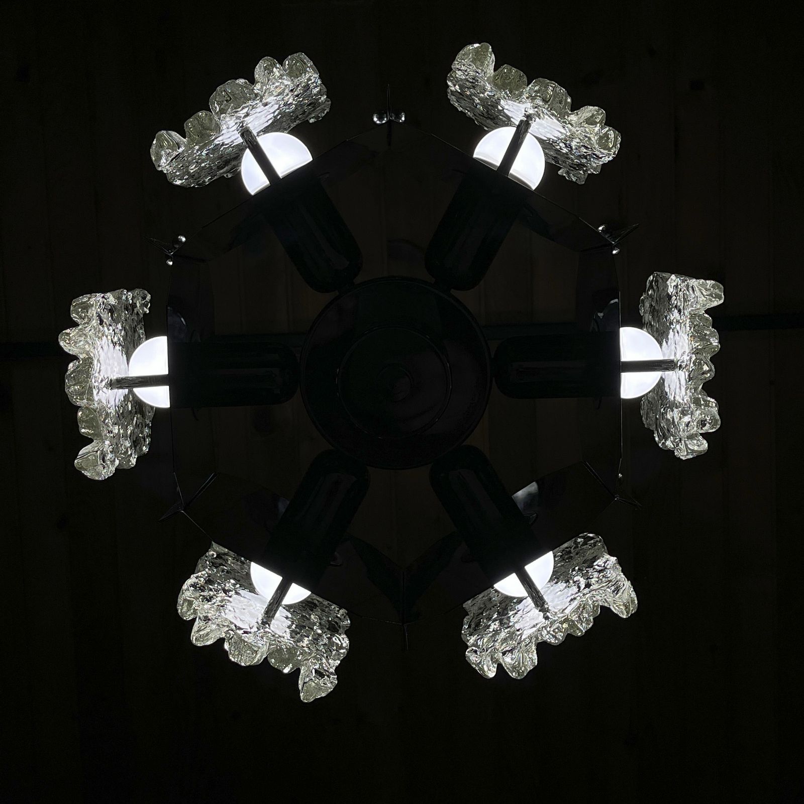 photo vinterior Mid Century Ice Murano Glass Chandelier Italy 1970s