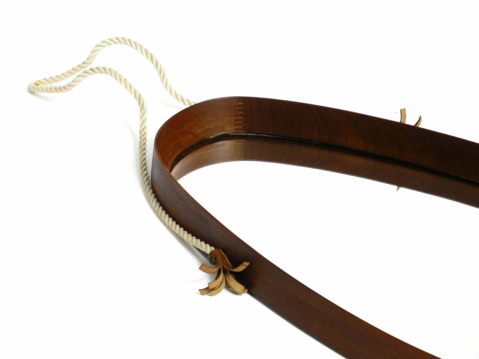 1960s Oval Large Teak Wall Mirror With Thick Nylon Rope Made In Italy photo buy