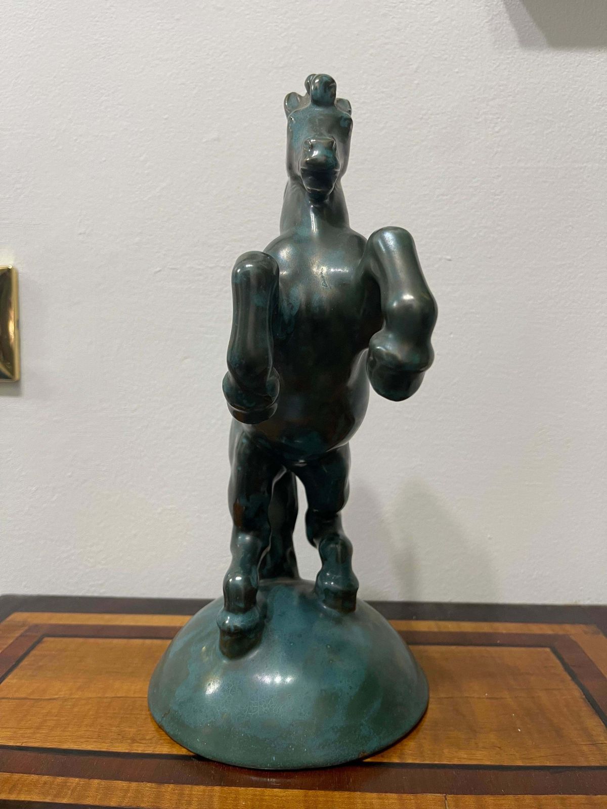 Italian Ceramic From 1940 Green Glazed Horse Sculpture Perugia Manufacture photo vinterior