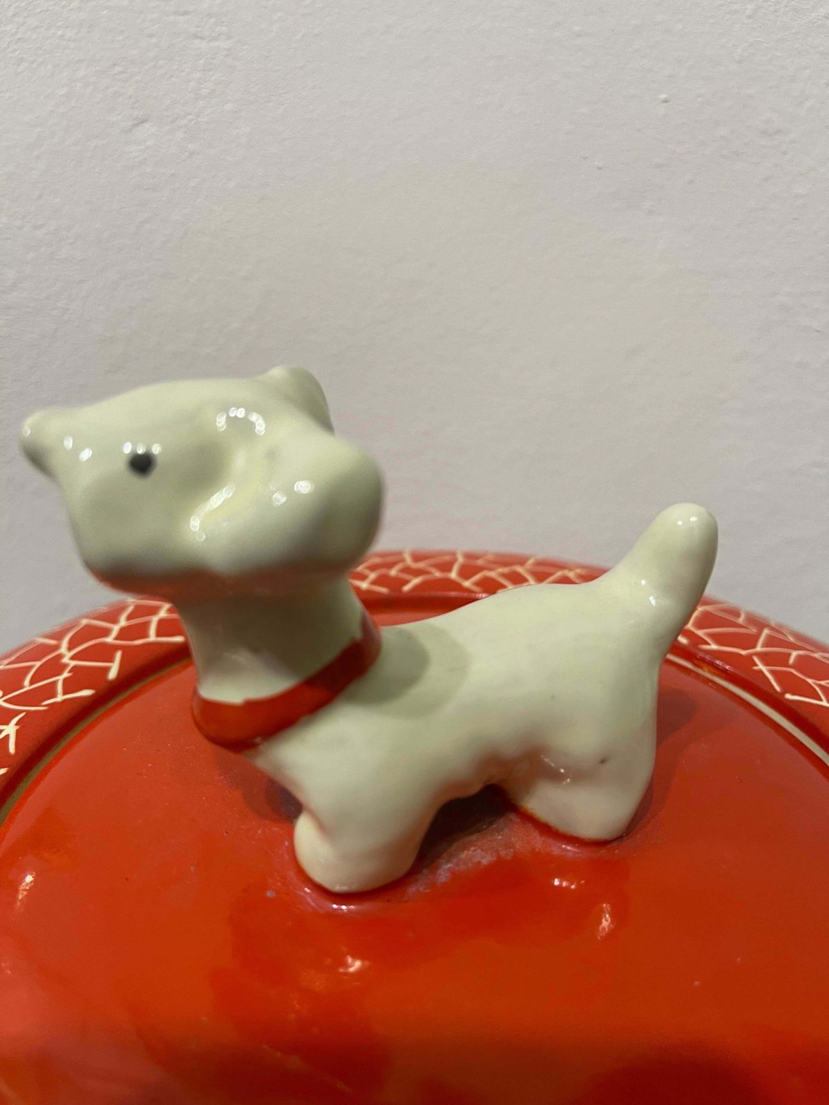 Italian Decorative Ceramic Box 1940 Perugia Coral Red Rometti Dog photo furniture