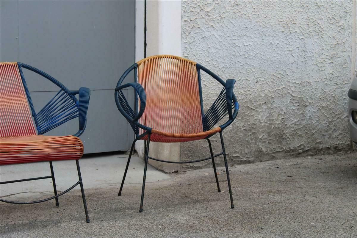 Mid Century Italian Red And Blue Metal And Plastic Sofa And Armchairs 1950s photo 2986.0