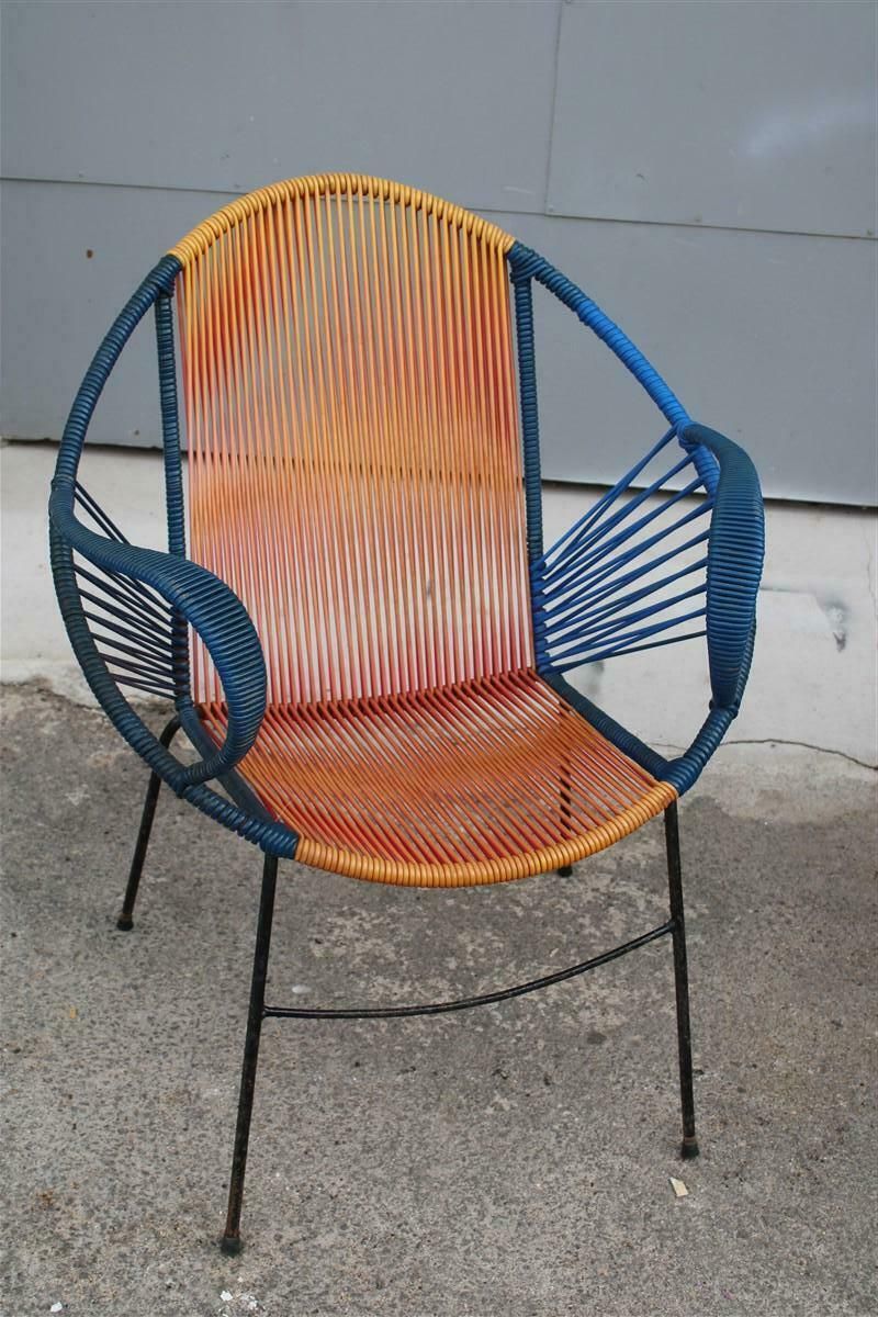 Mid Century Italian Red And Blue Metal And Plastic Sofa And Armchairs 1950s photo vinterior
