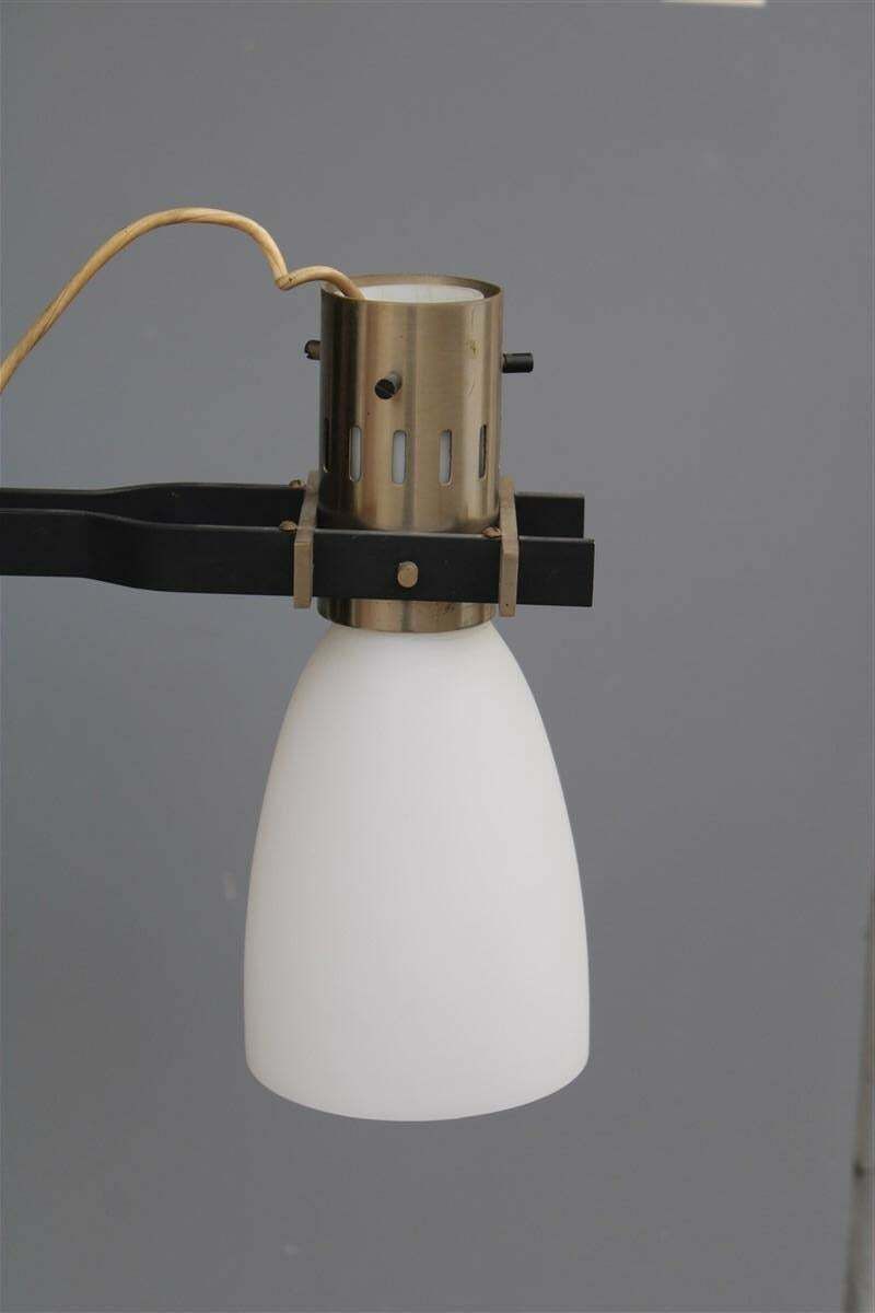Italian Stilnovo Chandelier In Black And Nickel Plated Metal Satin Glass Bowls photo furniture