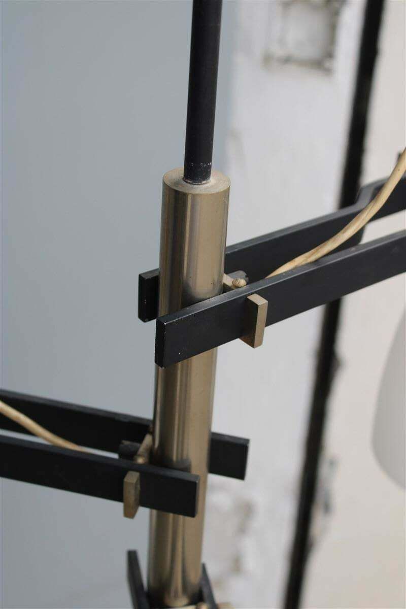 Italian Stilnovo Chandelier In Black And Nickel Plated Metal Satin Glass Bowls photo Lighting