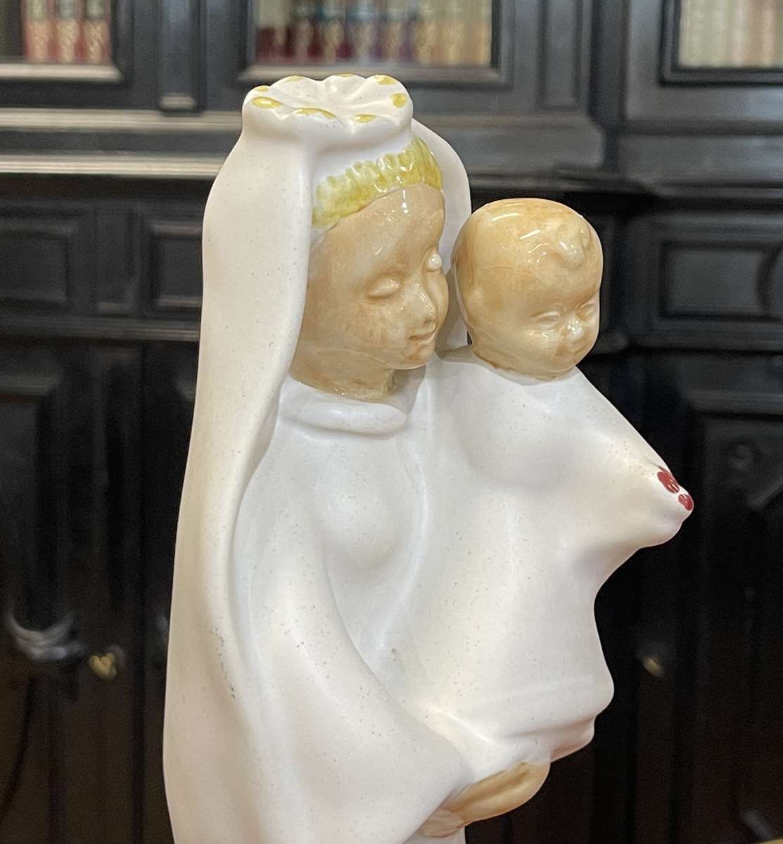 Quimper Earthenware Virgin And Child With Ivory Background By Bel Delecourt (1915   2017) photo furniture