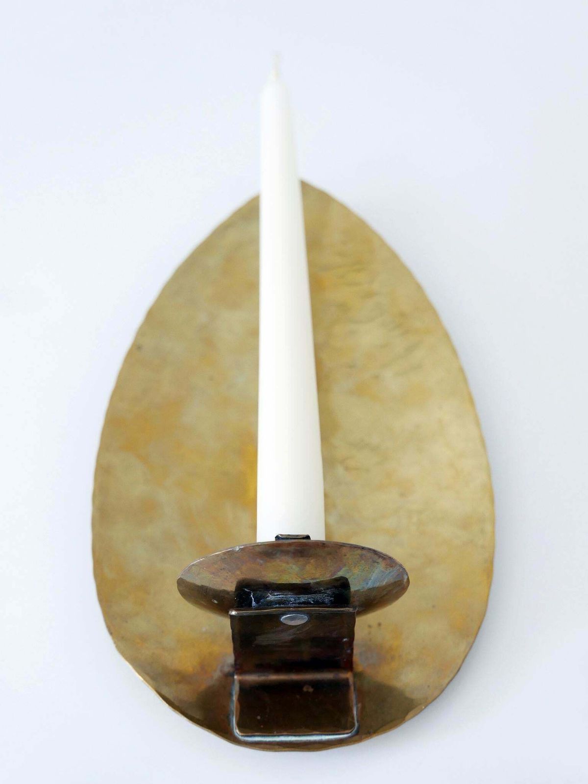 photo for sale Elegant Hammered Brass Bauhaus Candle Sconce 1930s Germany