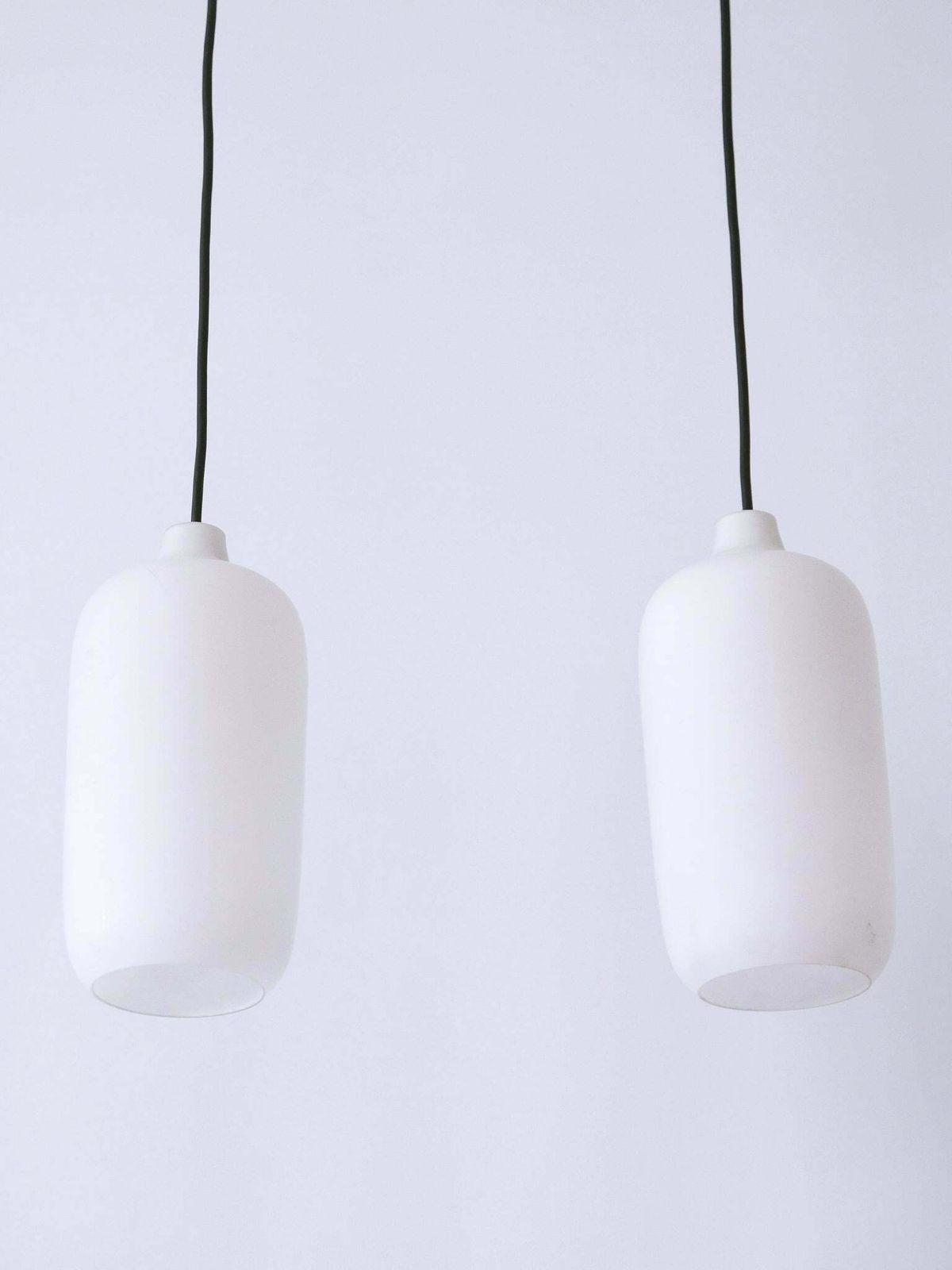 Set Of Two Elegant Scandinavian Opaline Glass Pendant Lamps 1960s photo vinterior