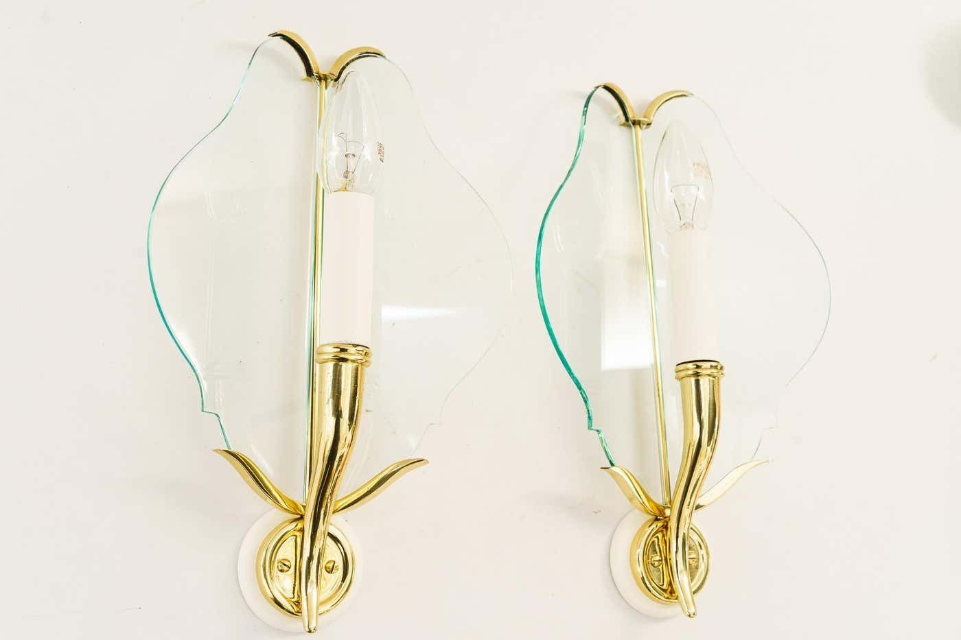 2 Rare Wall Lamps With Original Glass Shades Vienna Around 1950s photo furniture