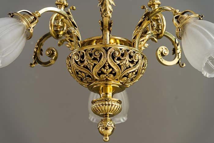 2488.0 Historic Chandelier Vienna Around 1890s With Original Antique Glass Shades photo