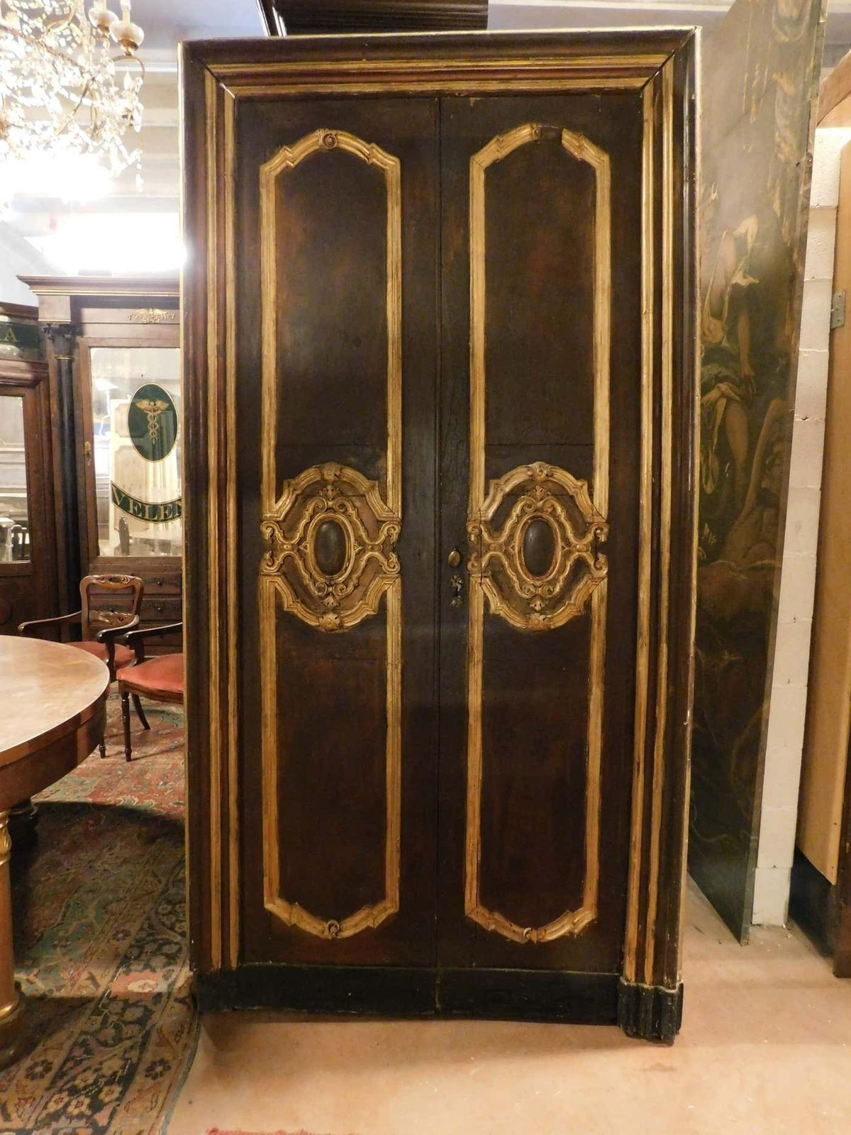 Set Of 2 Double Doors With Frames, Brown And Gold Lacquered, Italy photo 7554.0