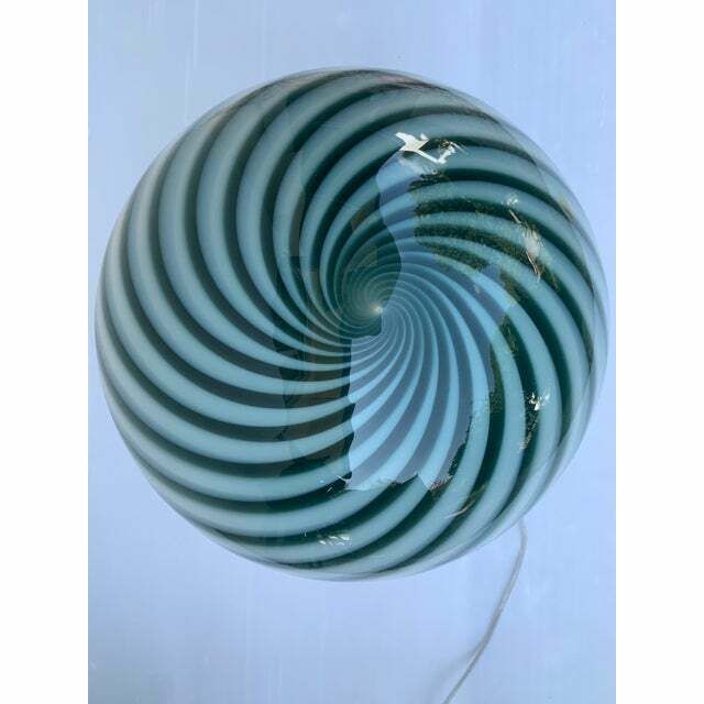 Contemporary Milky Green Sphere In Murano Glass Swirl Table Lamp photo Lighting