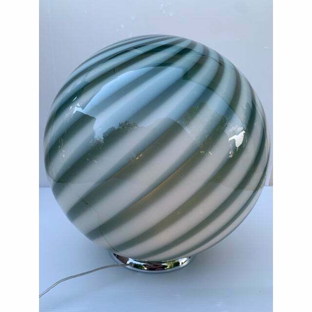 Contemporary Milky Green Sphere In Murano Glass Swirl Table Lamp photo vintage