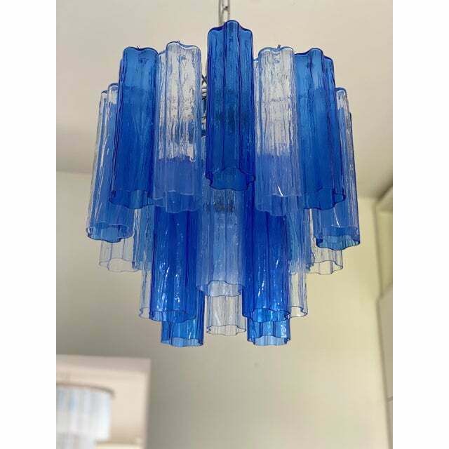 Contemporary Sky  Blue And Blue "Tronchi" Murano Glass Sputnik Chandelier