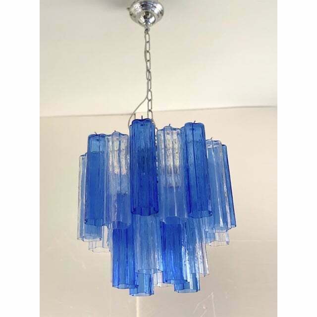 Contemporary Sky  Blue And Blue "Tronchi" Murano Glass Sputnik Chandelier photo for sale