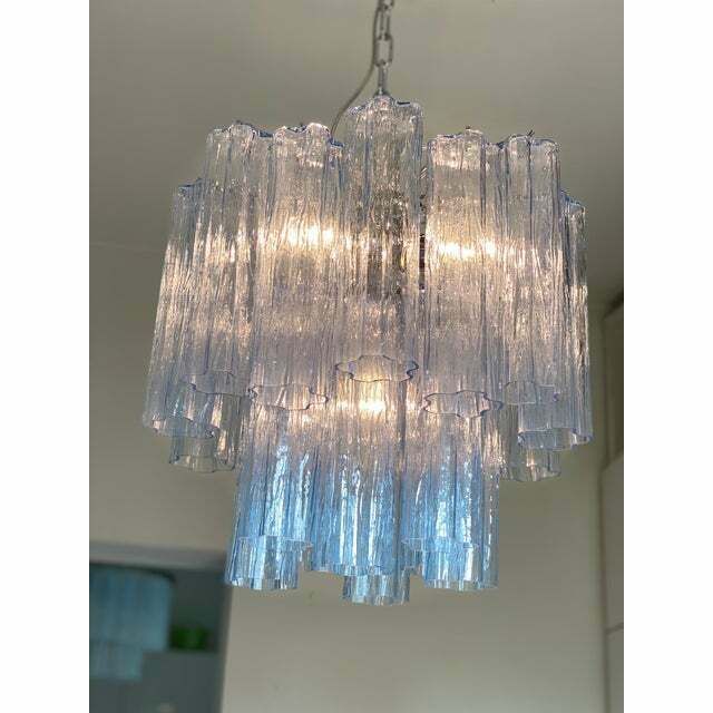 Contemporary Sky Blue “Tronchi” Murano Glass Chandelier In Venini Style photo vintage
