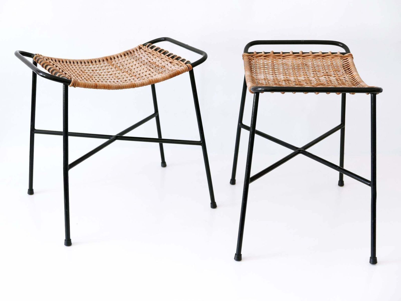 Set Of Two Lovely Mid Century Modern Rattan Stools Germany 1960s photo for sale