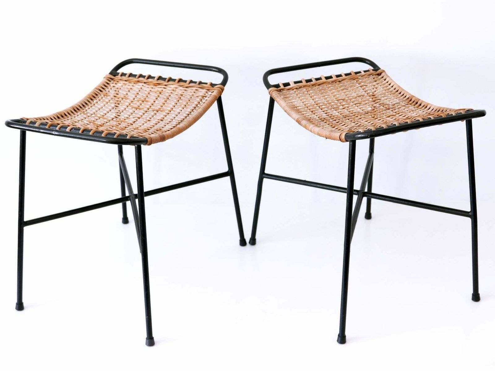 Set Of Two Lovely Mid Century Modern Rattan Stools Germany 1960s photo Furniture