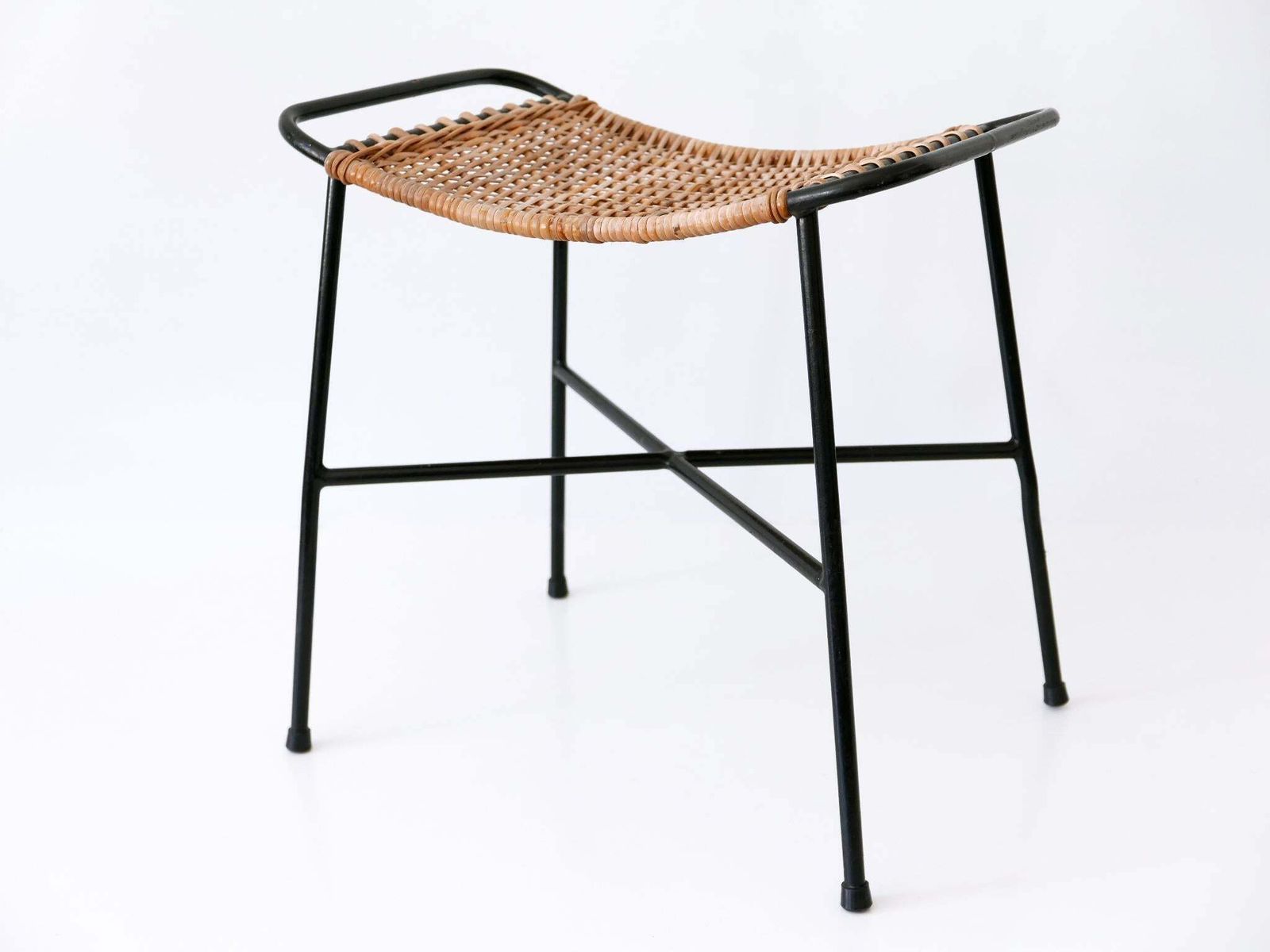 photo buy Set Of Two Lovely Mid Century Modern Rattan Stools Germany 1960s