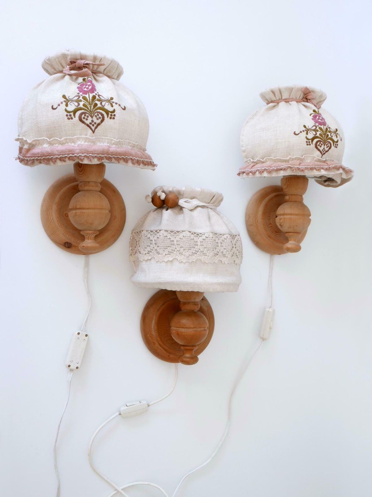 2933.0 Set Of Three Mid Century Modern Pine Rustic Sconces Or Wall Lamps Sweden 1960s photo