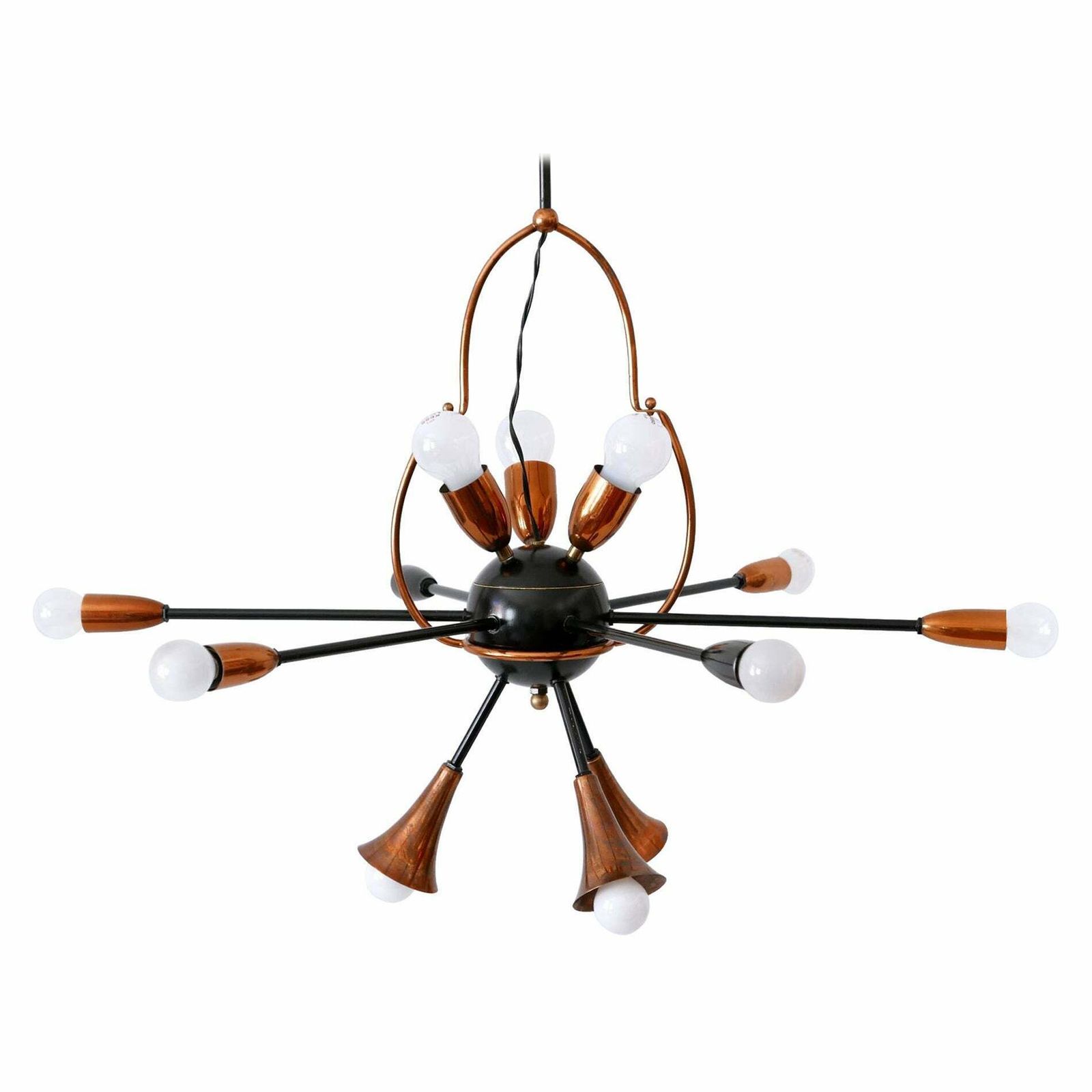 Exceptional Twelve Flamed Sputnik Chandelier Or Pendant Lamp Austria 1950s