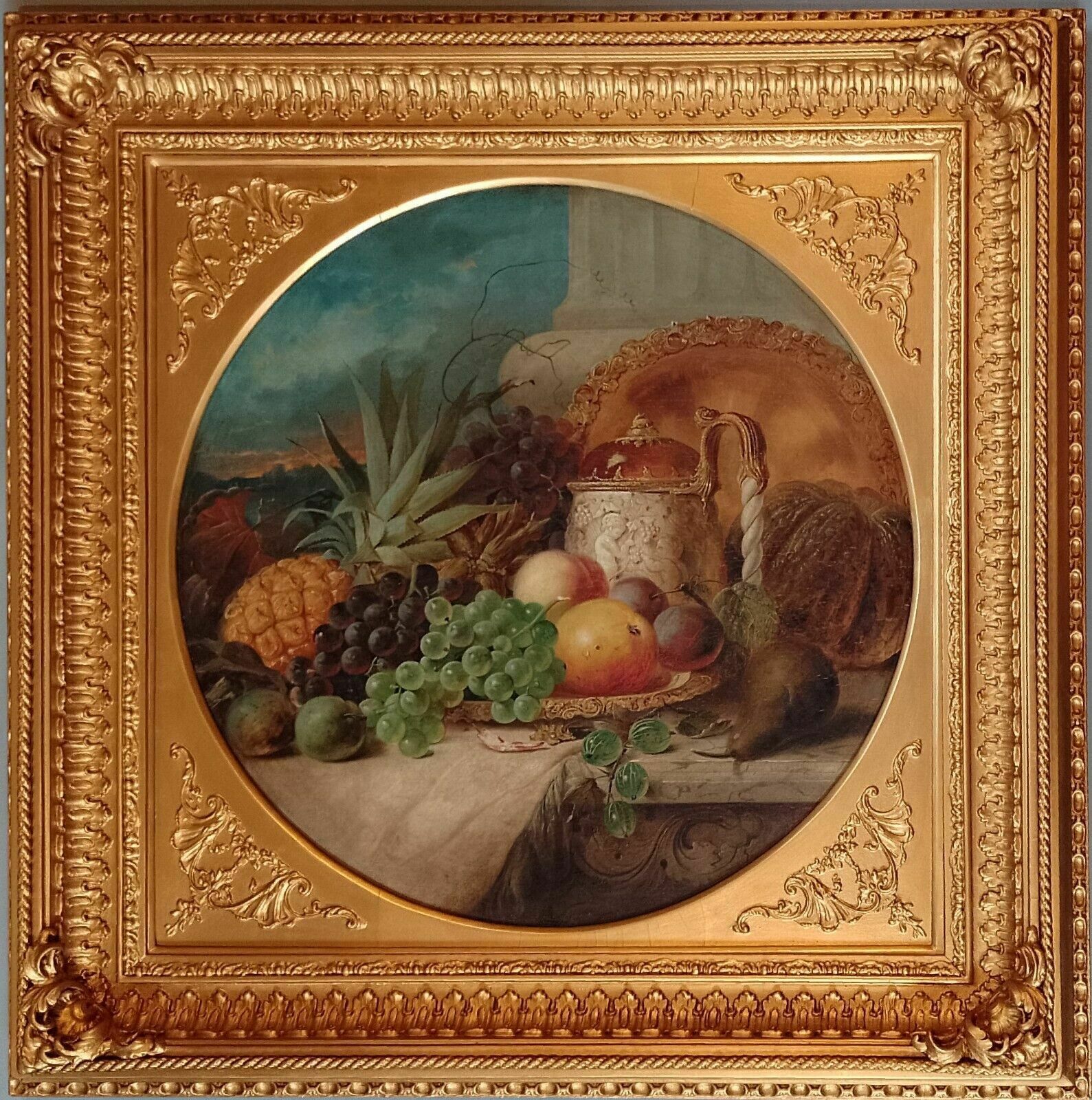 Fine Antique Large Still Life Oil Painting Of Fruit James Poulton C 1860's
